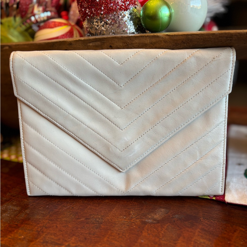 Ysl Yves Saint Laurent Vintage Clutch Off White Leather